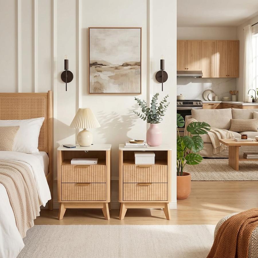 YIORTWO Charging-Station Nightstand Set