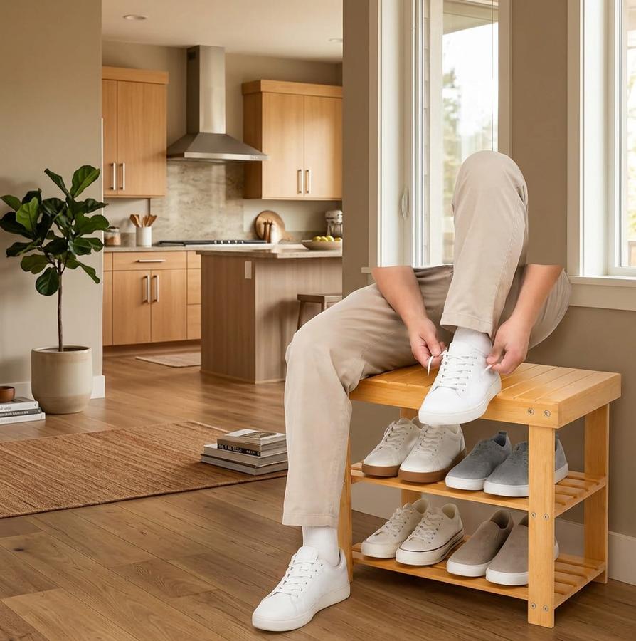 YIORTWO 3-Tier Bamboo Shoe Rack Bench